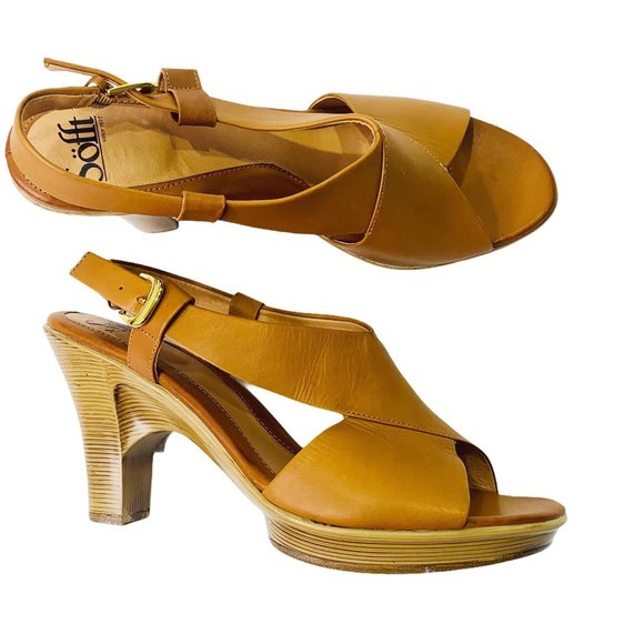 *SOLD* Sofft Womens Size 9.5 Open Toe Slingback Heels Shoes Sandals Tan Leather - Picture 3 of 12